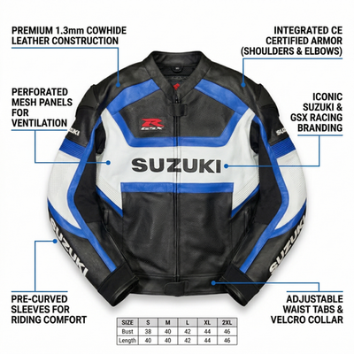 suzuki motorbike leather jacket racing cowhide motorcycle