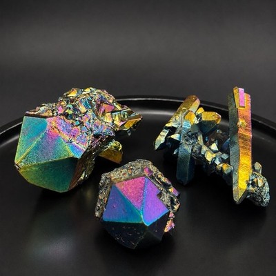 Titanium Aura Quartz Lot of 3, Rainbow Cluster & Points