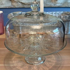 Vintage Glass 12  Pedestal Cake Dessert Stand w/ Heavy Dome Cover Anchor Hocking