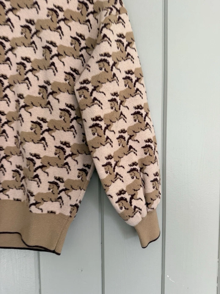 Suéter Ann Taylor Caballo Ecuestre XXSP Cuello Redondo Marrón Mangas 3/4 Foto 2 de 4