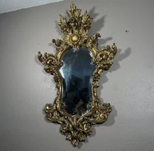 47" Tall Antique Italian Rococo Wood Frame Beveled Mirror