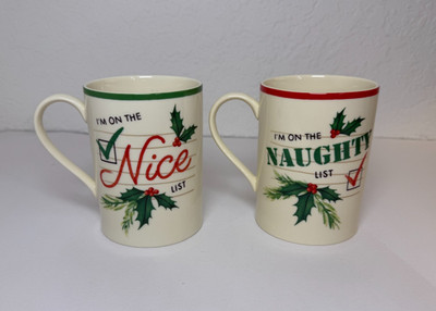 Lenox China Christmas HOLIDAY The Naughty / Nice One Mugs - Set of Two