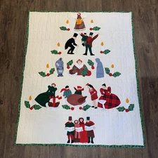 Handmade Quilt Christmas Carol Themed Blanket Wall Decor 55x46” Vintage Holidays