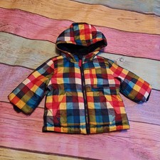 Cat Jack Multicolor Plaid Hooded Faux Fur Lined Puffer Jacket 12M 0799