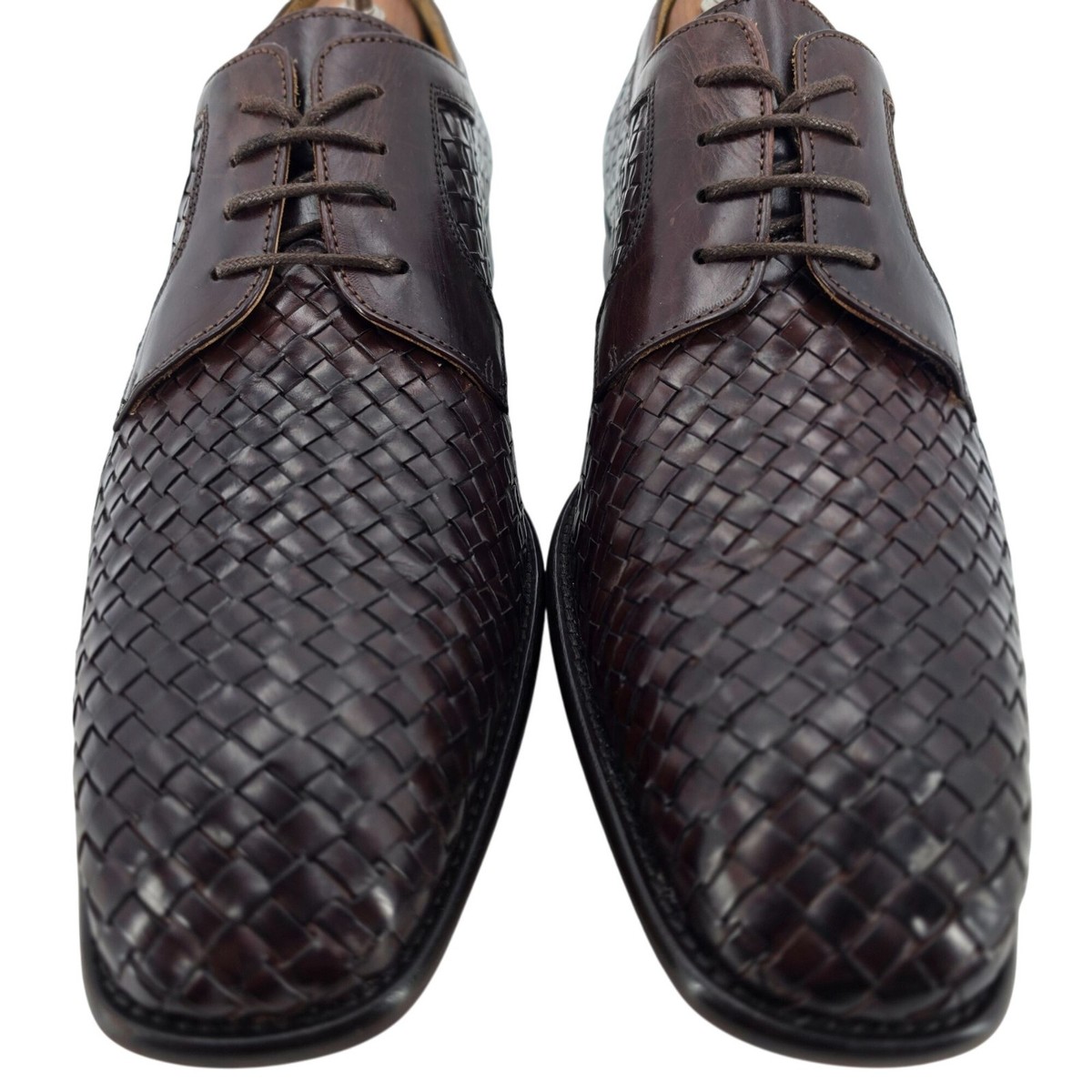 Paul Fredrick Italian Brown All Leather Woven Dress Shoes 