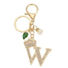 Bling Crown Initial Letter Keychain for Women Letter A-Z Key Chain Gold-W