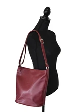 B5 NWOT GIUDI Soft Red Italy Leather Monogram Lining Zip Top Bucket Shoulder Bag