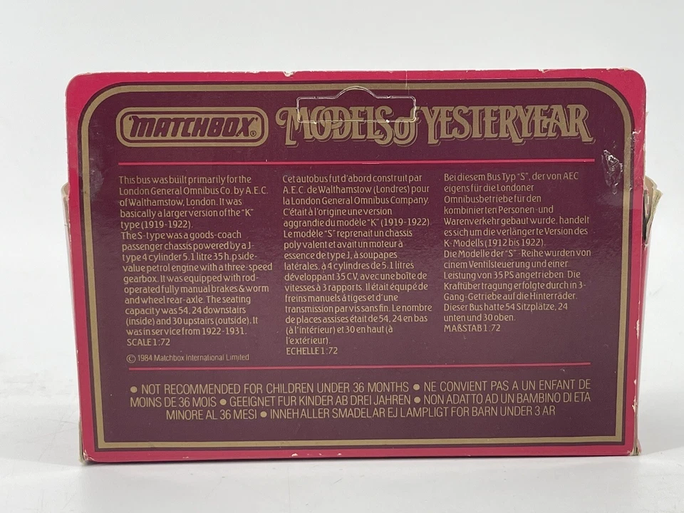 Matchbox Models of Yesteryear Y23 1922 Aecomnibus RAC New In Box Fast Shipping - Image 2 of 4