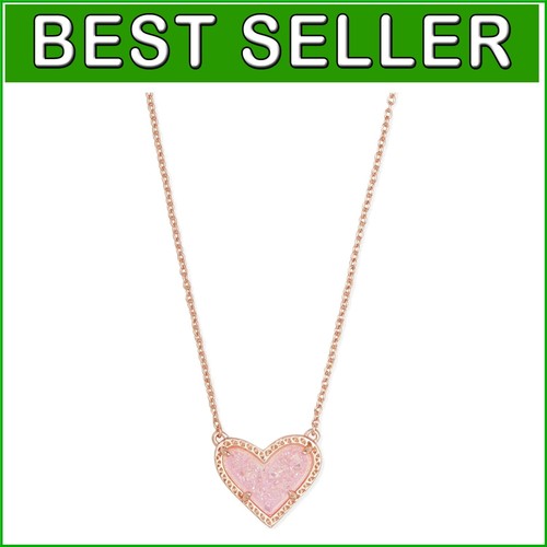 Stylish Ari Heart Pendant Necklace - Rose Gold with Pink Drusy for Everyday Wear