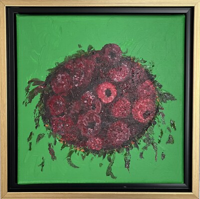  Raspberries _ Original hand painted Framed 8''x 8'' acrylic painting on canvas