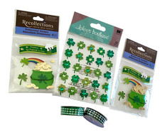 5 St. Patrick's Crafts - 3 Pks Stickers  2 Ribbon Shamrock Pot Gold Jolee's 3D