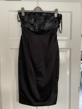 Stunning ASOS Black Satin Bandeau Pencil Midi Dress Size 10 Evening Party