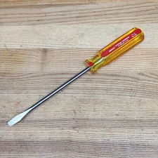 NOS Vintage AMSCO USA 6" Screwdriver 1/4" Flat Slotted V46  Red Clear Handle