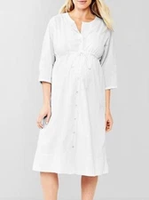 Gap Maternity Large White Three-quarter Sleeve Seersucker Lined Shirt Dress NWT