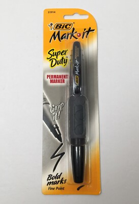 Rare Bic Mark It Super Duty Black Permanent Marker Grip It Fine Point NOS 31914
