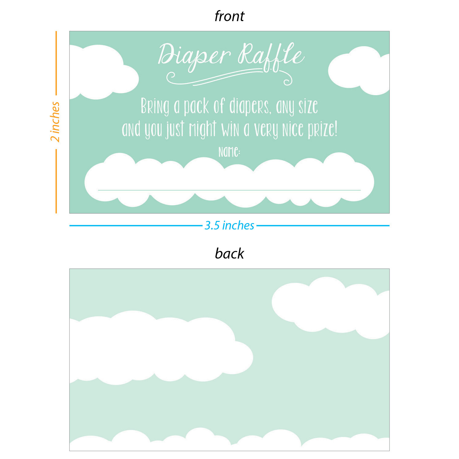 25 Diaper Raffle Tickets Cards Neutral Aqua Clouds for Heaven Sent Baby Shower