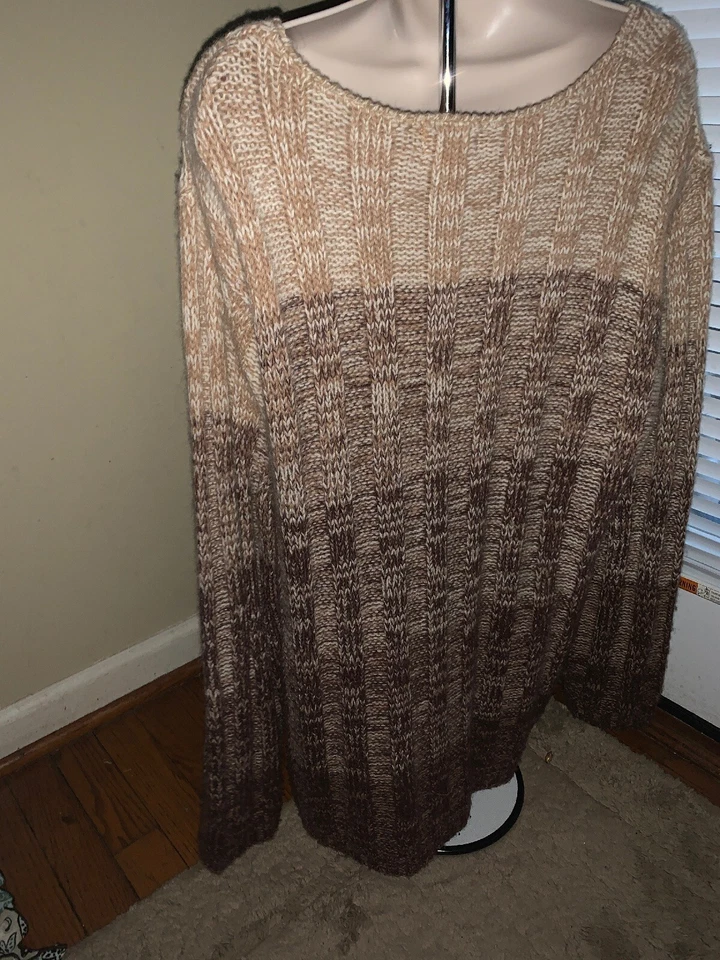 NEW YORK & COMPANY Lambs Wool Angora Rabbit Hair Brown Stripe Sweater Sz L - Image 4 of 4