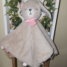 Kelly Baby Tan Bear Plush Lovey Rattle Security Blanket Pink Ribbon Bow Tags 14"