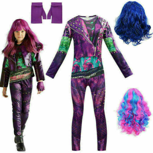 Descendants 3 Mal Costume Kids Girls Christmas Cosplay Jumpsuits + Gloves Outfit - Picture 1 of 15