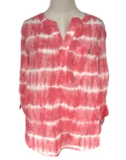 John Mark Linen Shirt Women's Size M Medium Pink Tie Dye NEW