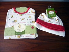 Classic Winnie the Pooh Bodysuit Hat Baby First Christmas NEW 3-6 Mts NOS