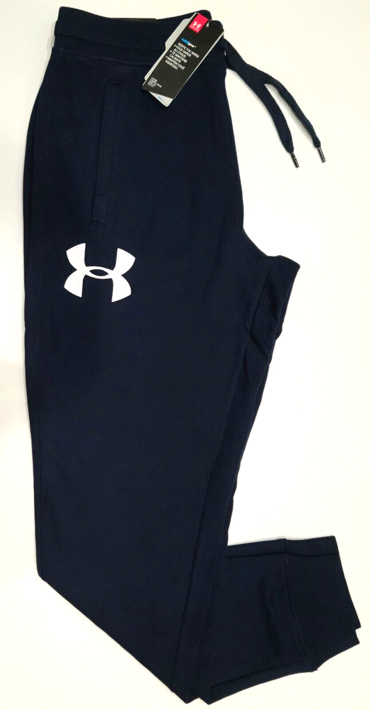 Under Armour Mens Blue Medium Fleece Joggers ColdGear Athletic Cotton Pants with Logo