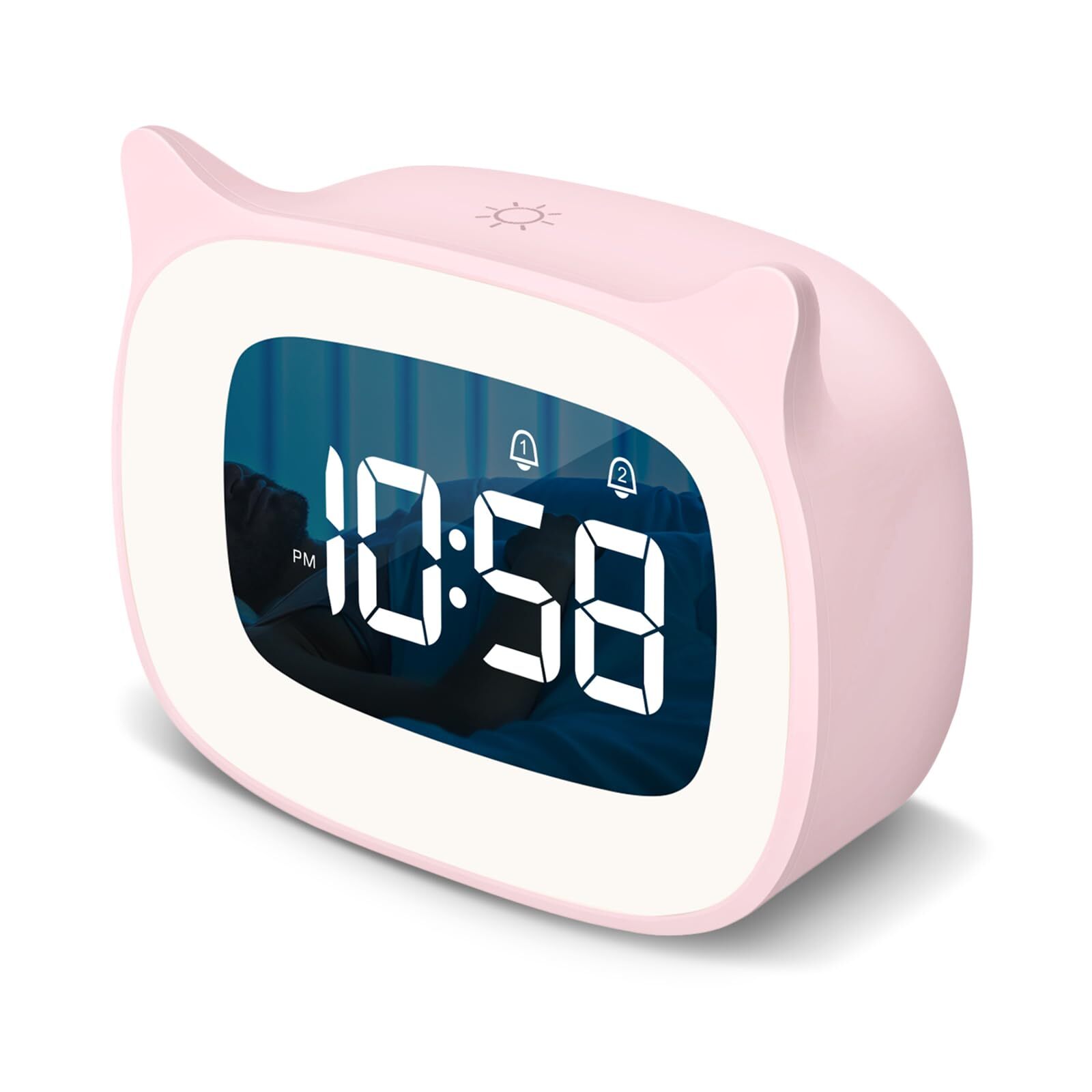 Rechargeable Cat Ear Alarm Clock with Night Light and 18 Ringtones-image