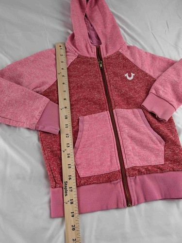 True Religion Red And Pink Fleece Hoodie Full Zip Kangaroo Pocket Youth Small - Picture 2 of 11