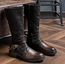 Stivali equitazione uomo alti coscia punta mandorla metà polpaccio fibbia laterale stivali piatti taglie forti