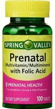 Spring Valley - Prenatal, Multivitamin, Multimineral, 100 Tablets w. Folic 1 