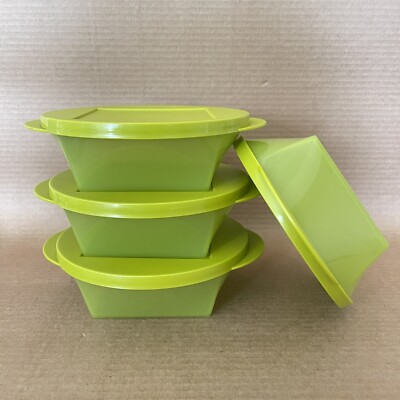 Tupperware Stackable Bowl (Set of 4) Square Bottom Green #5537, Seals #5538