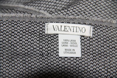Écharpe Valentino 100% Laine - Noir Motif Géométrique - 180x35 Cm - Très Bon état