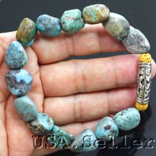 Blue Turquoise Bracelet Rough Nugget Beads Kingman Healing Gemstone 7.5"