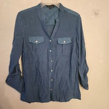 Notations Blue Button Down Blouse Size S