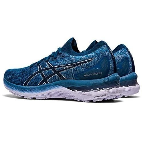 ASICS® Women's 9 B GEL-NIMBUS™ 23 KNIT Running Shoes in Grey Floss/Mako Blue - Image 3 of 4