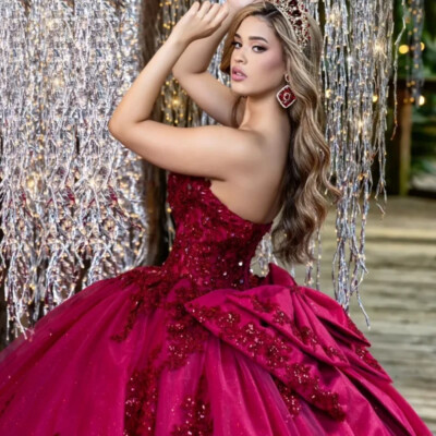 Fuchsia Quinceanera Dresses Applique Backless Bow Sweet 15 16 Birthday Ball Gown