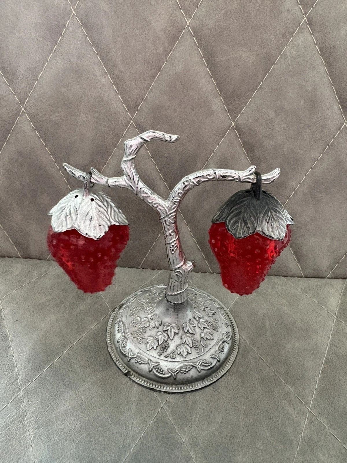Vintage Red Plastic Strawberry Hanging Salt and Pepper Shakers