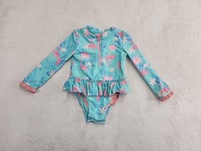Tommy Bahama Baby One Piece Bathing Suit Long Sleeve Sz 24M Flamingo Bow Ruffles