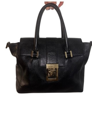 Authentic Versace Collection black leather Medusa Gold Hardware satchel bag 