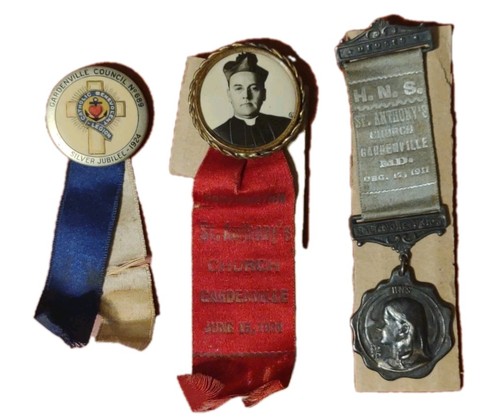 Antikes katholisches Abzeichen Band Medaille Heiliger Antonius Baltimore MD HNS 3er Set