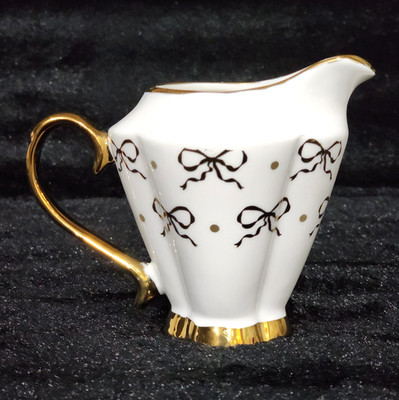 Yedi Gold Bows on White Creamer 4'' Ceramic Coquette Bridal Bow Dots Glam Wedding