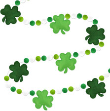 St Patricks Day Decorations Felt Pompom Banner Cute 3D Lucky Green Shamrocks Fel