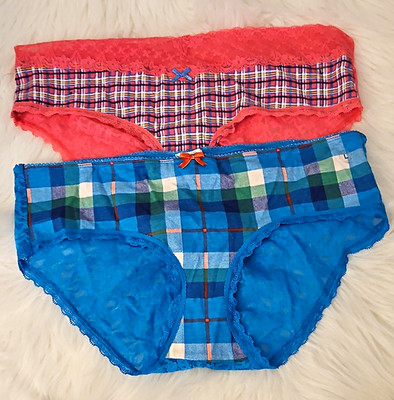 Aerie Women's Hipster Panties 2-Pack Plaid Lace Multicolor L Stretch Bow