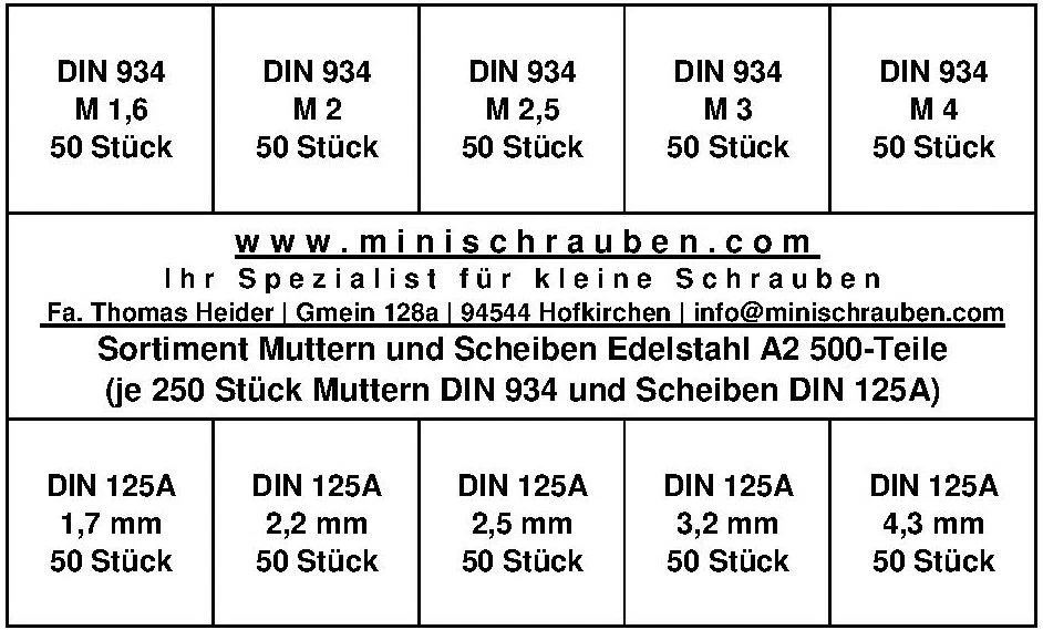 Edelstahl-Sortiment mit Scheiben und Muttern ab M 1,6 (500 Teile) - Bild 2 von 4