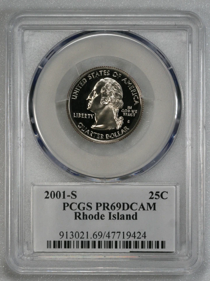 2001 S Rhode Island PCGS Graded PR69DCAM Proof Washington State Quarter 25C Clad - Image 2 of 3