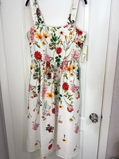 Eliza J Women 10 White Multicolor Floral Smocked Square Neck Midi Sundress