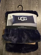 UGG Polar Body Pillow Cover, 20"x 54" Fuzzy Ribbed Navy Pillow Cover