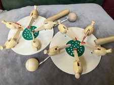 Set Of Two Wooden Vintage Folk Art Style Pecking Chicken Toy 