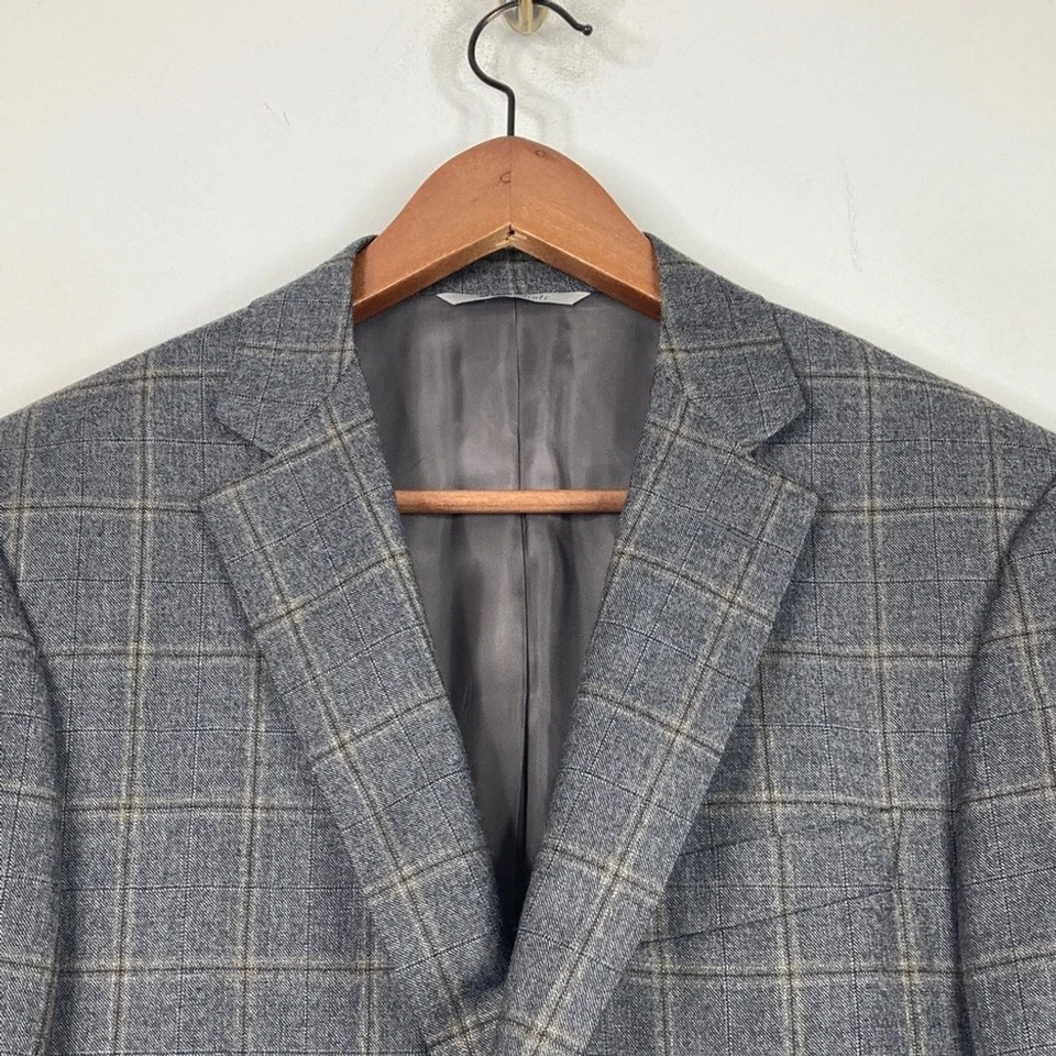 Canali 1934 Sport Coat Mens 52R US 42R Gray Brown Wool Cashmere Windowpane Italy Foto 4 de 4