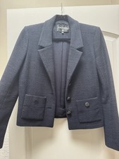 CHANEL Navy Boucl Tweed Blazer Jacket CC Logo Buttons Size 38 Made in France